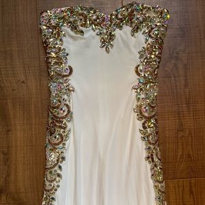Long white prom dress with sequence